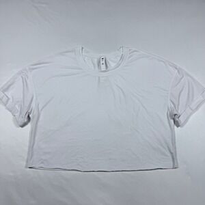 Story Cropped Tee Shirt Women Size 8 White Short Sleeve Relaxed Fit Boxy